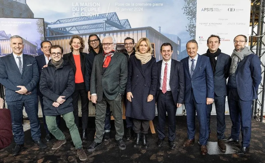 Alain Ducasse of Ducasse Paris with guests at the laying of the first stone of the Maison du Peuple in Clichy on 25 January 2024